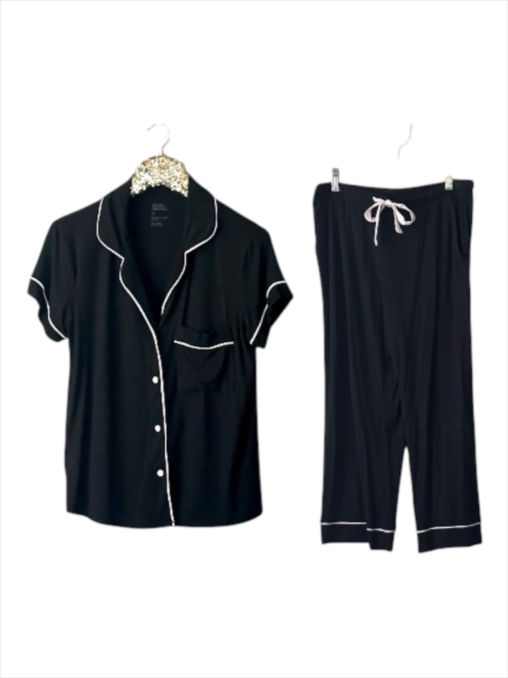 Stars Above Pajama Set Short Sleeve Top & Cropped Pants Black Light Pink Medium